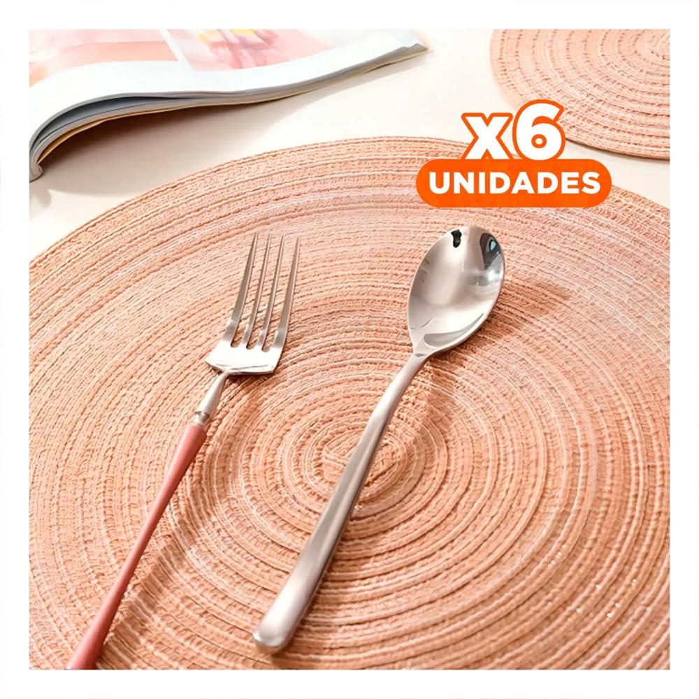 Pack6 Tapete Individual Circular Boho Beige para Hogar