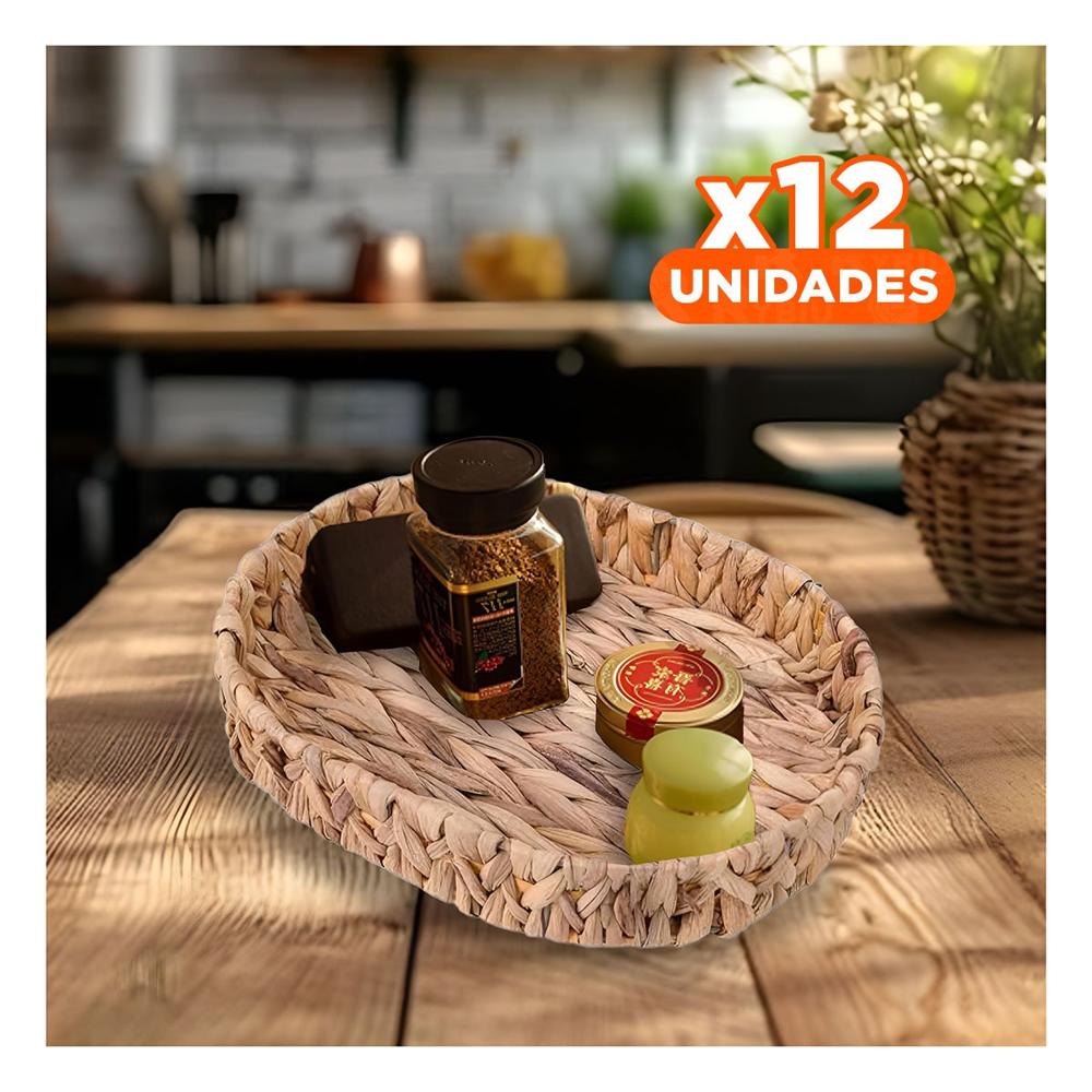 Pack12 Bandeja Organizadora Ovalada Grass 32x24x4.5cm Decorativa Mostaza Y Regalo Sticker