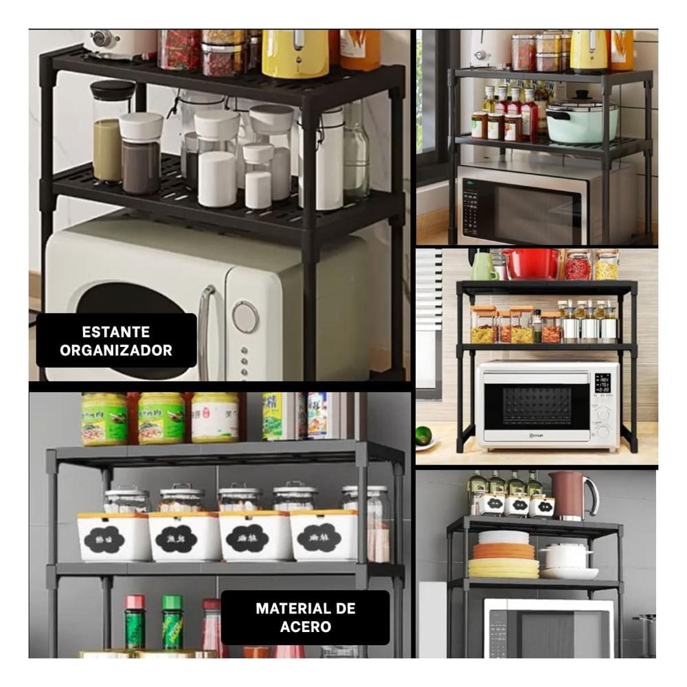 Estante Modular de Microondas 2 Niveles Negro Elegante y Duradero para Hogar Y Ligas Regalo