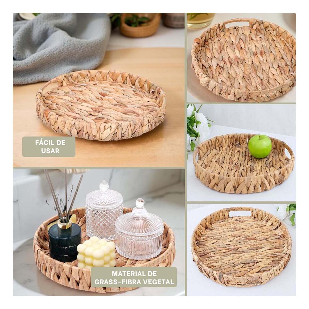 Bol Tejido Circular Con Asas Grass 30x4cm Mostaza Para Uso Hogar Y Casa Y Ligas Regalo