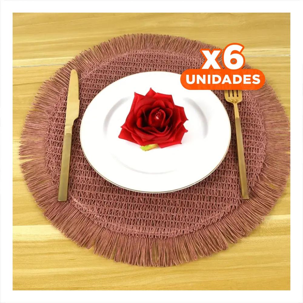Pack6 Accesorios Circulares Tejidos con Flecos Rosado Incluidos en Set de 6 de 38cm