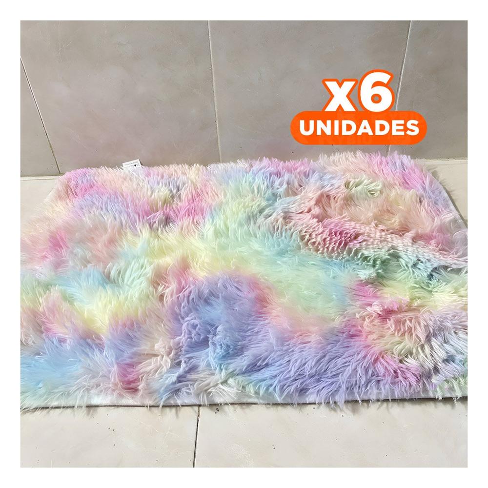 Pack6 Alfombrilla Rectangular Peluche Multicolor con Dimensiones 40x60cm