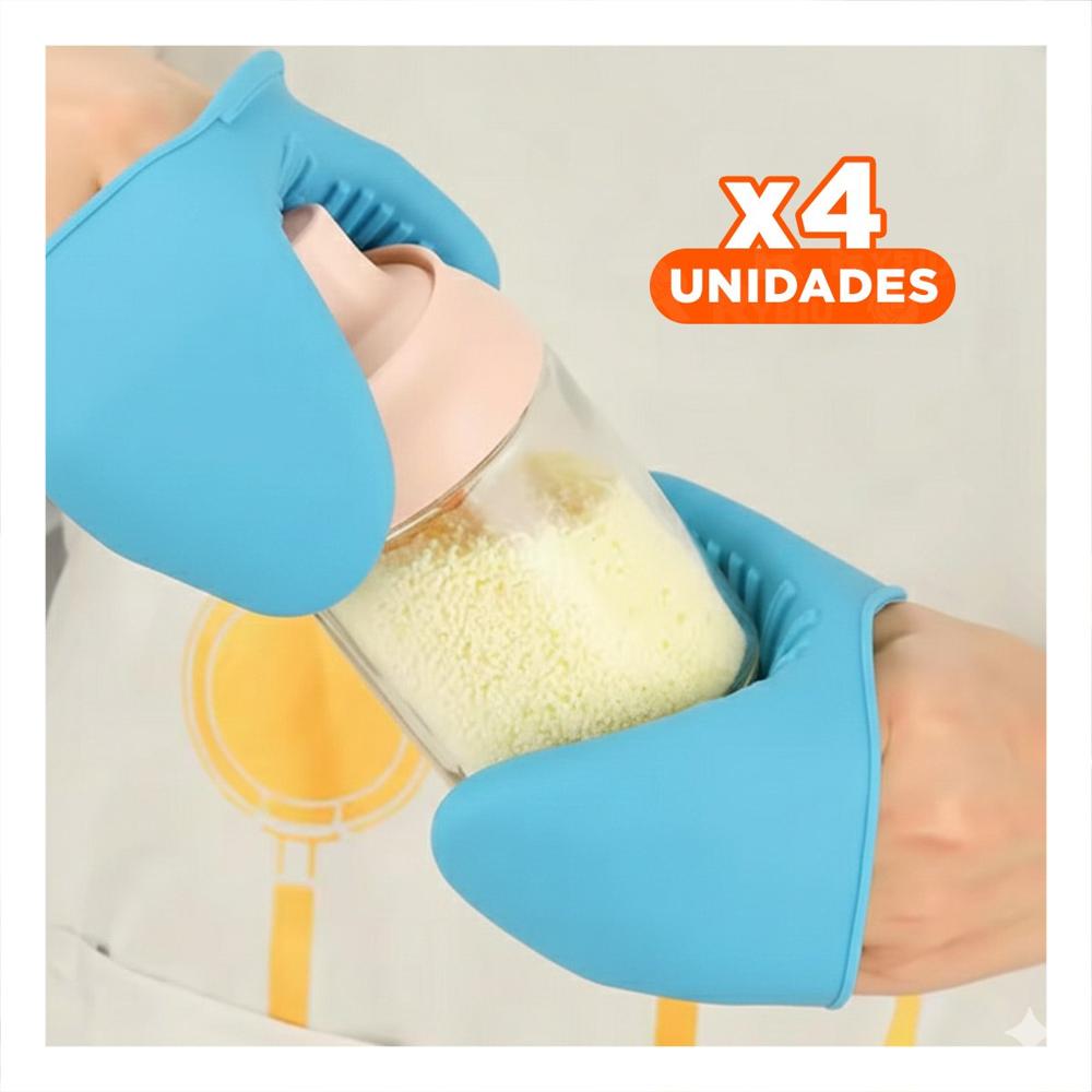 Pack4 Protecciones de Silicona Celeste para Cocina y Hogar 7.3x9.5cm Y Regalo Sticker