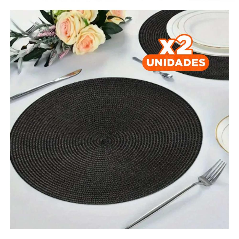 Pack2 Tapete Individual Circular Boho Negro para Hogar Y Papel Regalo