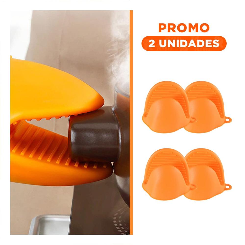 Pack2 Manoplas Cubiertos de Silicona Naranja para Preparar Alimentos 7.3x9.5cm Y Regalo Sticker