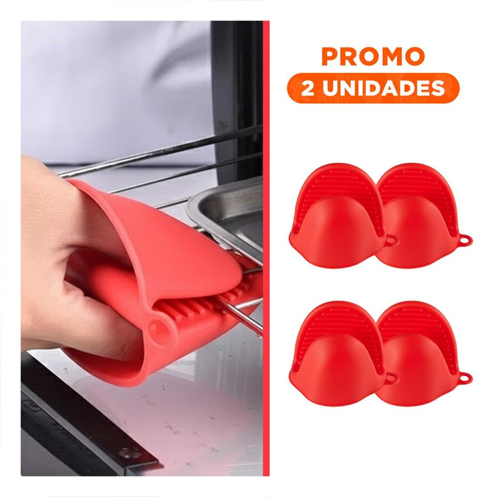 Pack2 Manoplas Cubiertos de Silicona Rojo para Preparar Alimentos 7.3x9.5cm Y Regalo Sticker