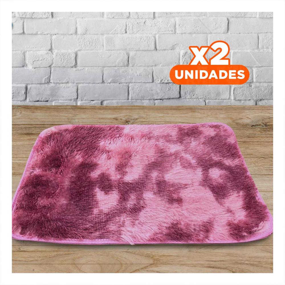 Pack2 Tapete Dimensiones 40x60 Guinda y Rosado con Acabado Peluche Rectangular Y Papel Regalo