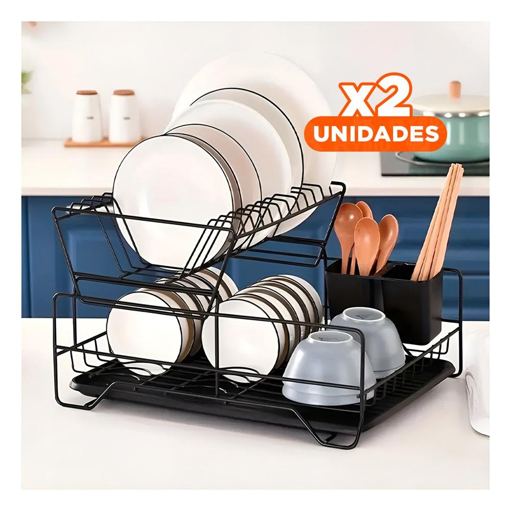 Pack2 Organizador de Cocina Negro con Area para Utensilios Y Papel Regalo
