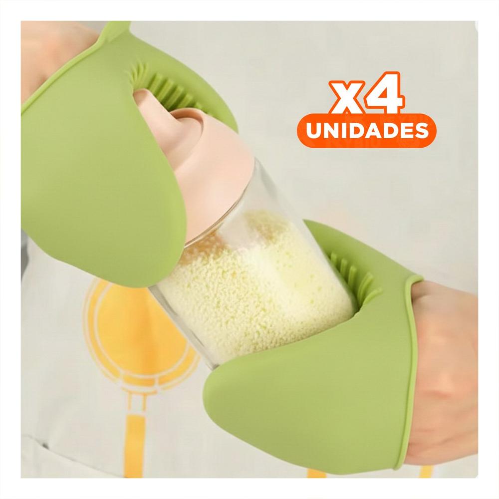 Pack4 Manoplas Comodos de Silicona Verde para Cocina y Hogar 7.3x9.5cm Y Papel Regalo