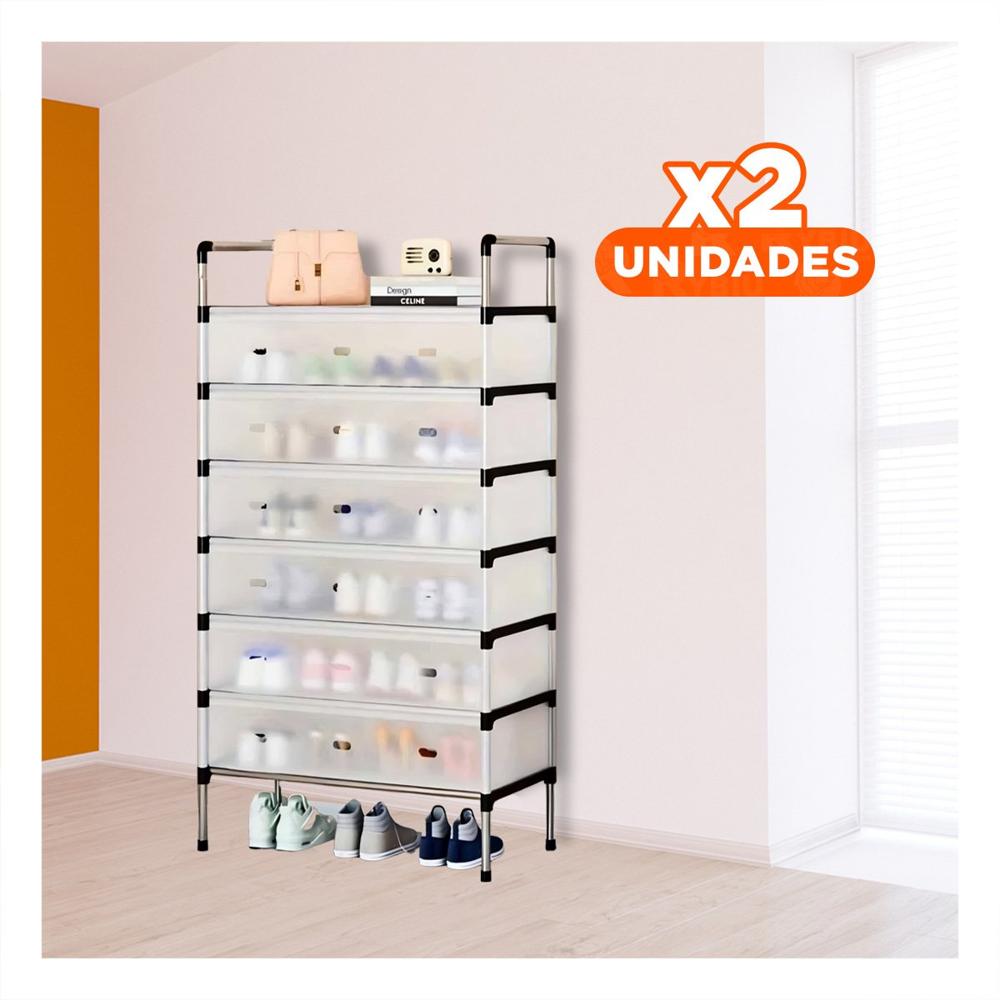 Pack2 Estante para Zapatos 6 Niveles Todo Cerrado Blanco Transparente Hogar