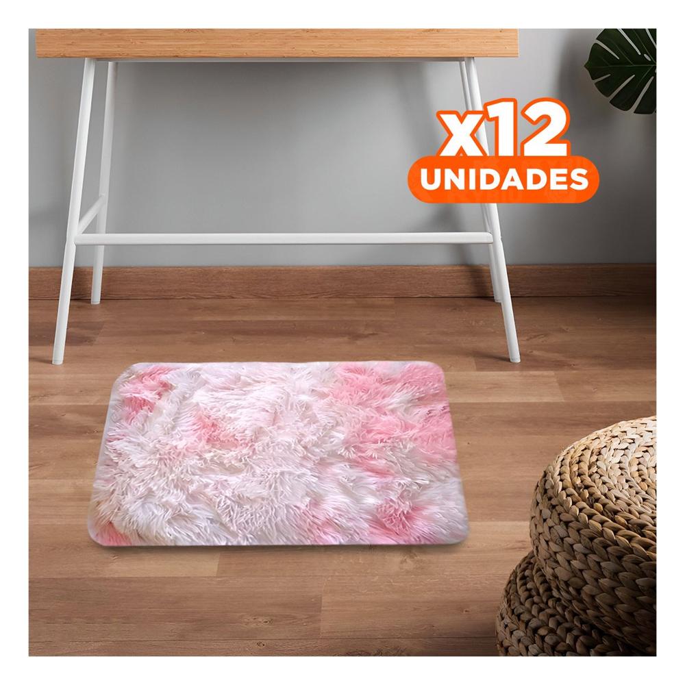 Pack12 Base Rectangular Dimensiones 40x60cm de Textura Peluche Rosado y Blanco Y Papel Regalo