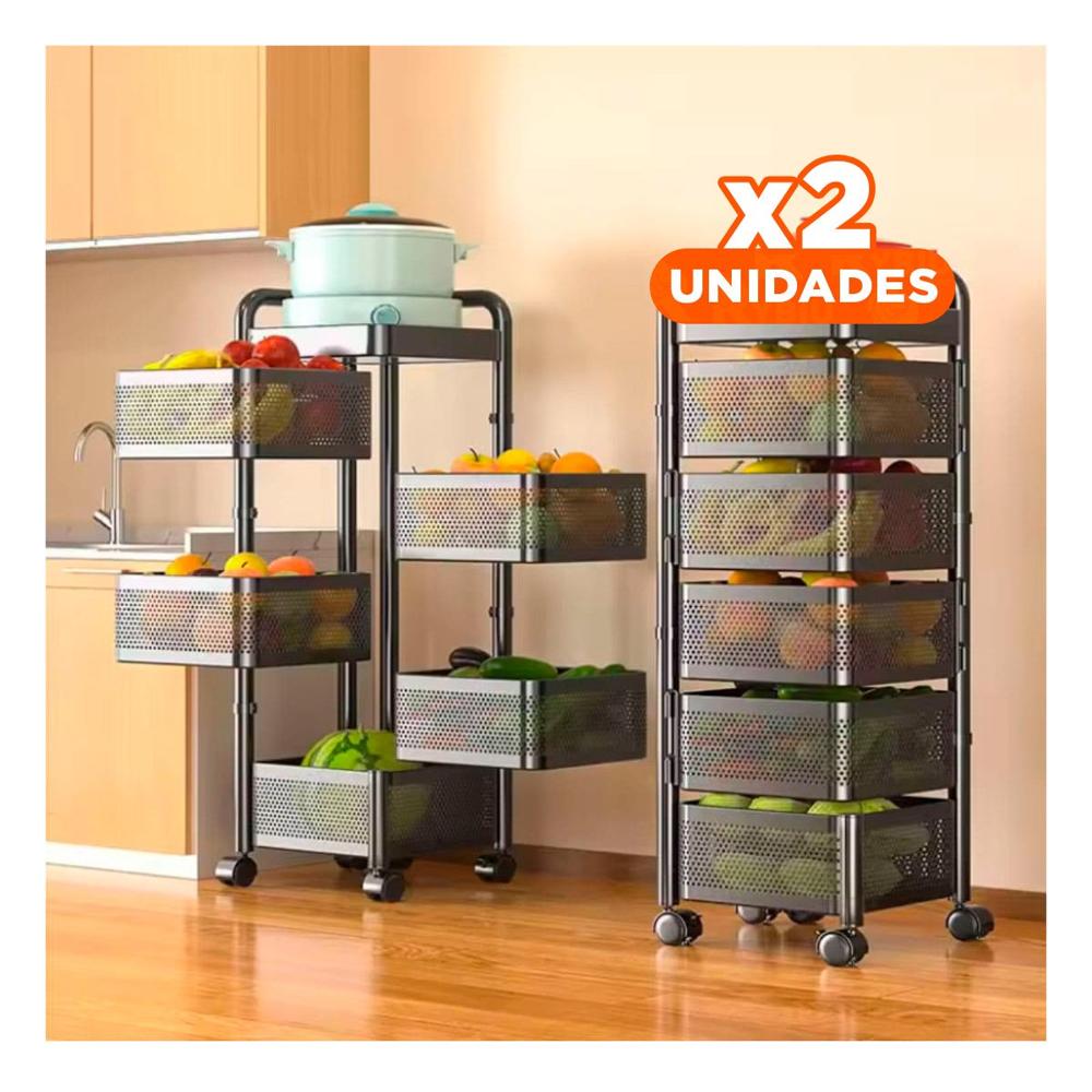 Pack2 Gabinete Cuadrado de Cinco Niveles con Llantas para Hogar Funcional Y Papel Regalo