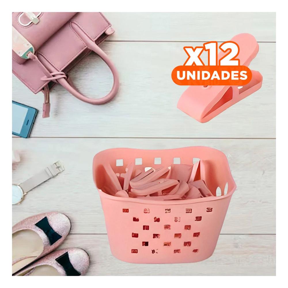 Pack12 Cesto Versatil Cuadrado con Ganchos para Ropa Rosado para Tender Prendas Y Papel Regalo