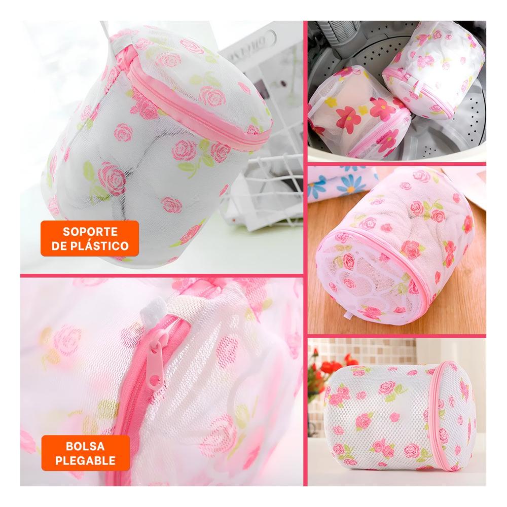 Bolsa Malla Lavadora Ropa Diseno Cilindro Blanco con Flores Resistente Y Ligas Regalo