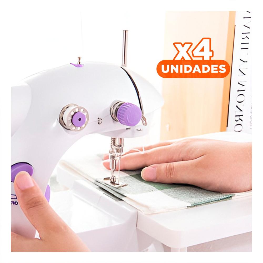 Pack4 Cosedora Blanco con Toques Morados de Coser y Mesa Portatil Compacta Y Regalo Sticker