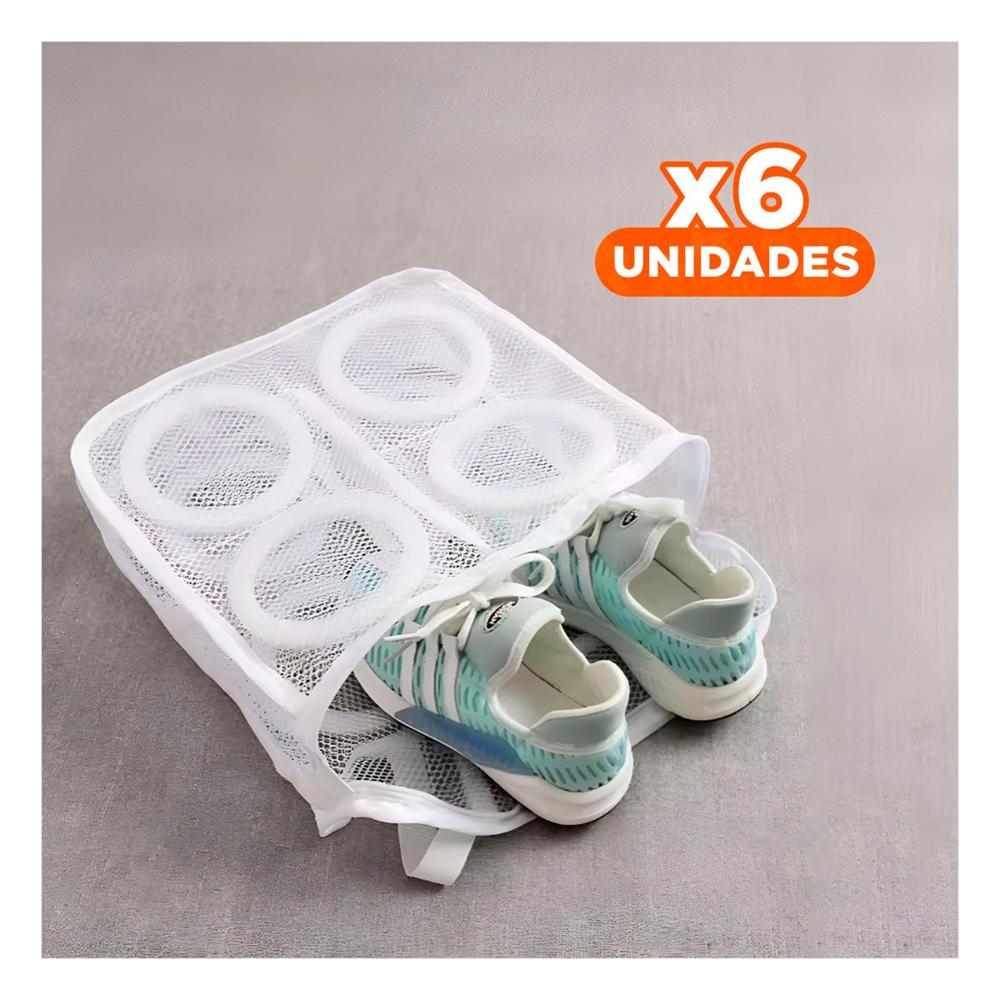 Pack6 Bolso Malla Lavado Zapatos y Ropa Forma Rectangular Color Blanco
