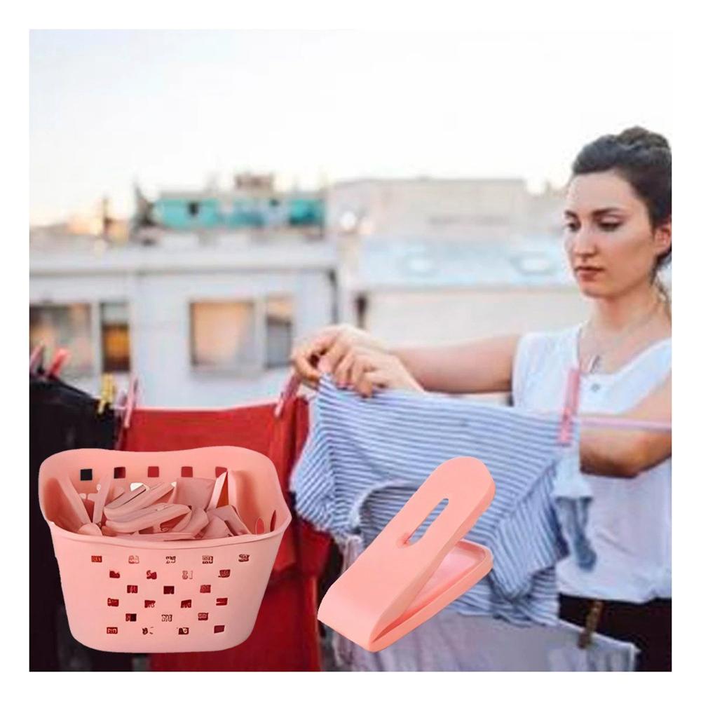 Cesto Cuadrado con Ganchos para Ropa Rosado Claro para Organizar Casa y Dormitorio