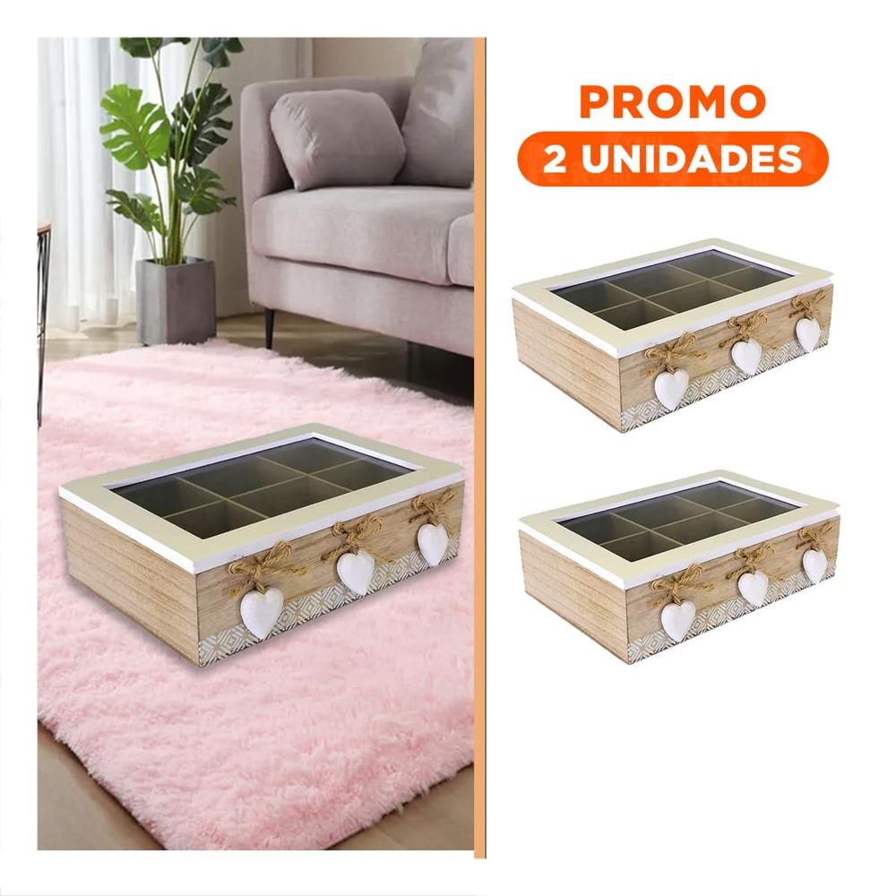Pack2 Estuche decorativo de madera con 6 divisiones y corazones para hogar Y Regalo Sticker