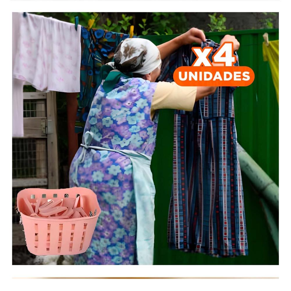 Pack4 Canasta Funcional Cuadrada con Ganchos para Ropa Rosado Claro Y Papel Regalo