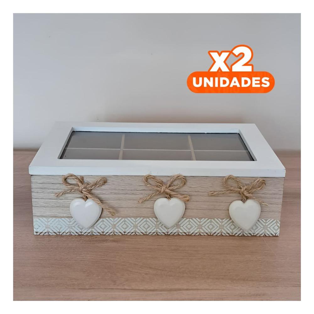 Pack2 Organizador decorativo de madera con 6 divisiones y corazones para casa