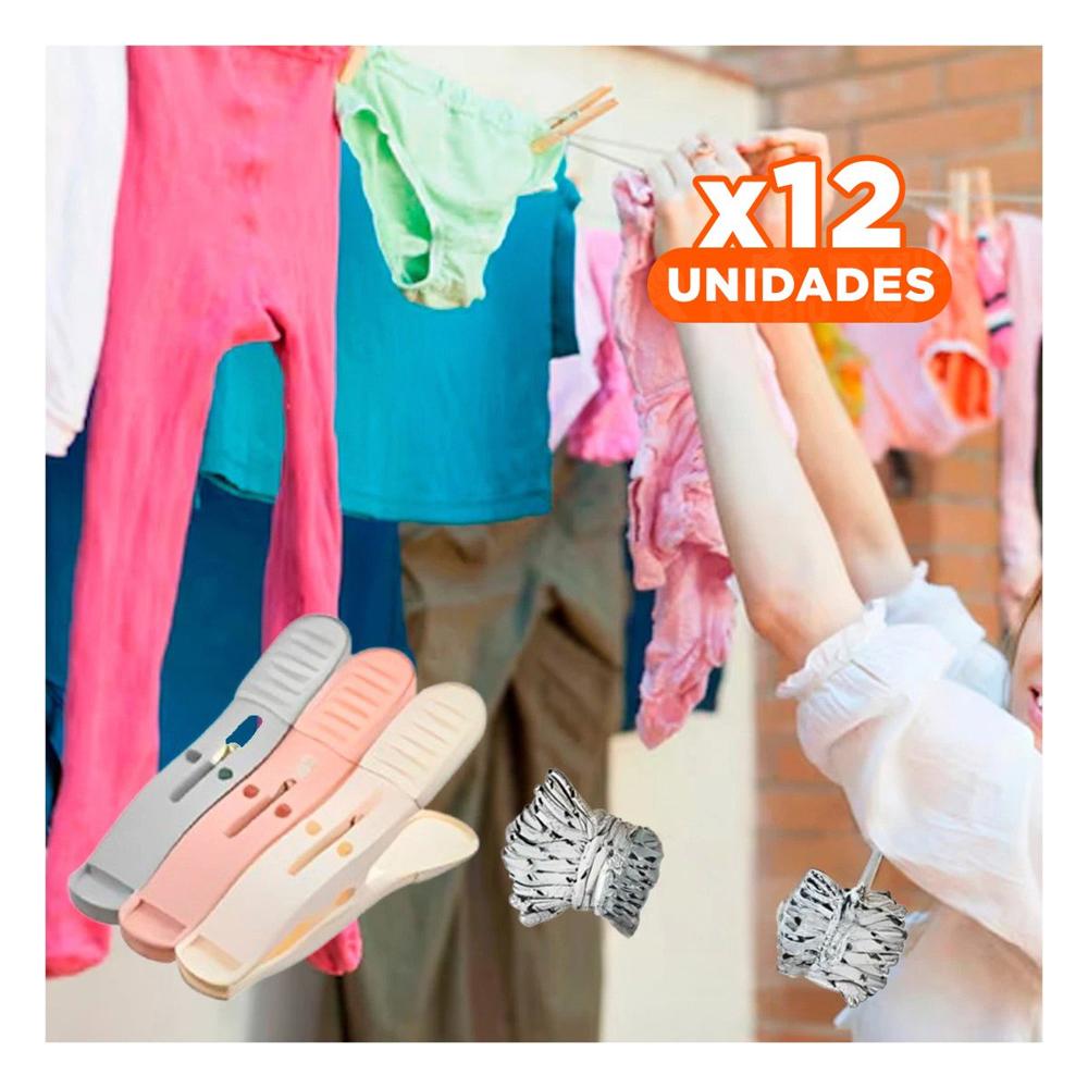 Pack12 Clips para Ropa Multicolor de Tres Colores con Cuerda Incluida Y Papel Regalo