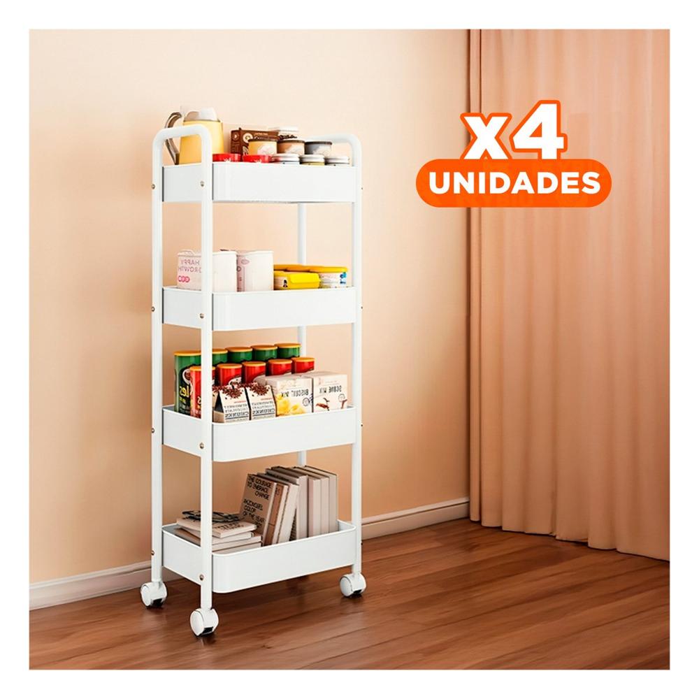 Pack4 Mobiliario Blanco de Metal con 4 Niveles y Ruedas para Cocina Y Regalo Sticker