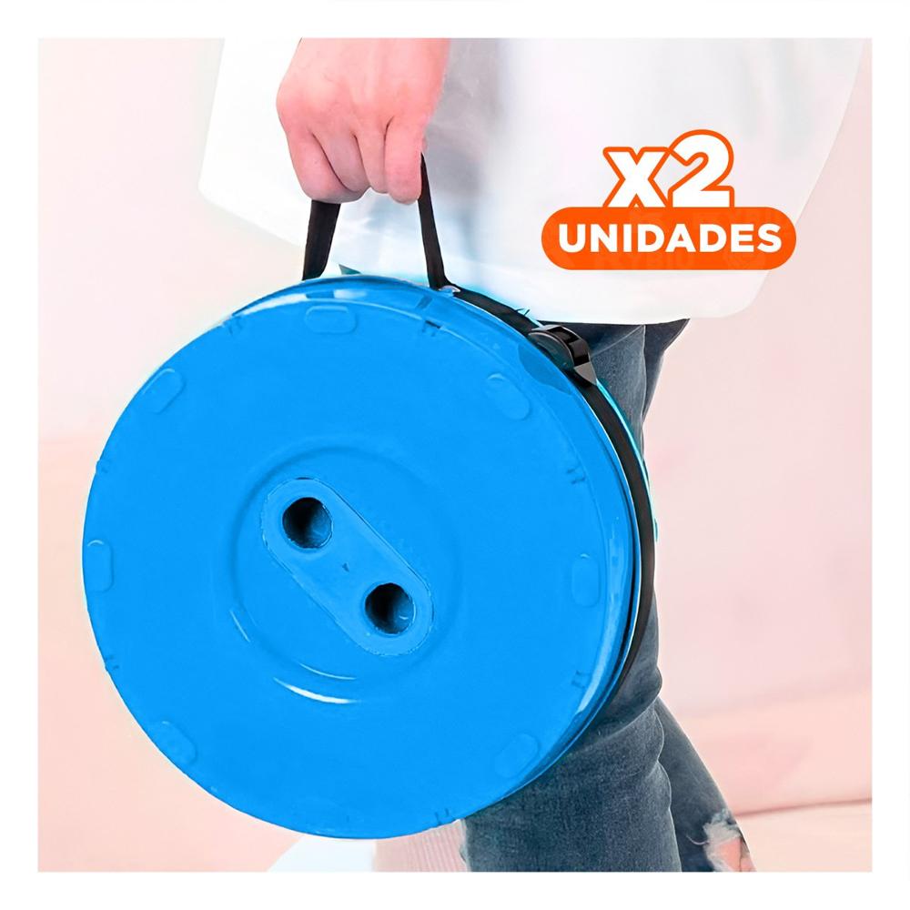 Pack2 Asiento Plegable Comodo para Casa con Tapa Azul Multicolor Y Papel Regalo