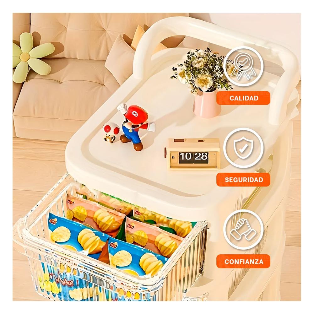 Carrito Organizador Cerrado con Cajones 4 Niveles y Asa Beige Claro Hogar