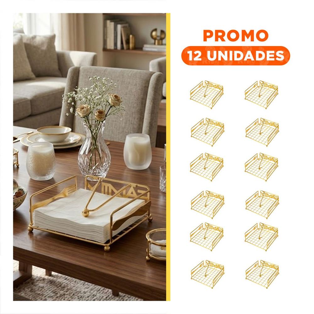 Pack12 Soporte Servilletas Metal Dorado con Brazo Organizador de Mesa Y Papel Regalo