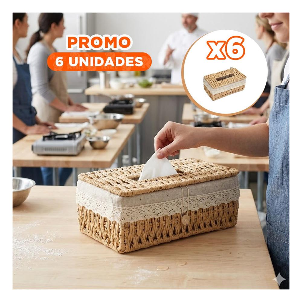 Pack6 Organizador Servilletas Tejido Beige con Forro Tela 20x14x9cm Y Papel Regalo