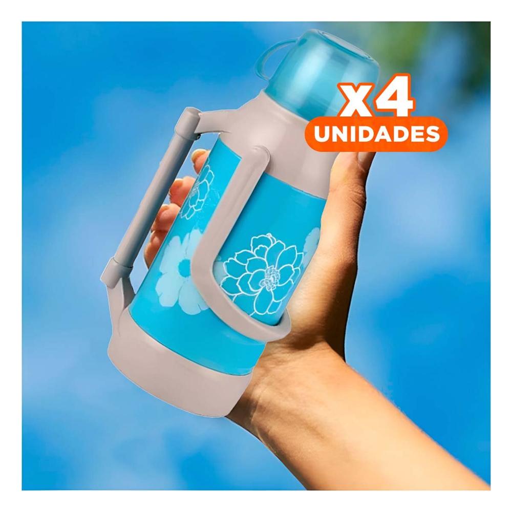 Pack4 Botella Portatil 3200ml Celeste Flores ideal para Oficina y Casa Y Papel Regalo