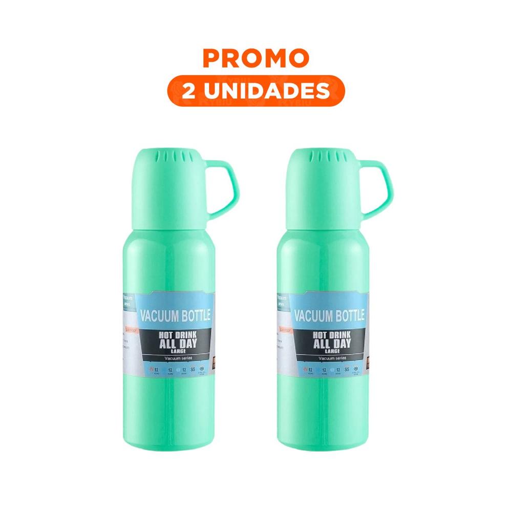 Pack2 Modelo Termico de 500ml con 3 Tazas Verde Agua Resistente Y Regalo Sticker