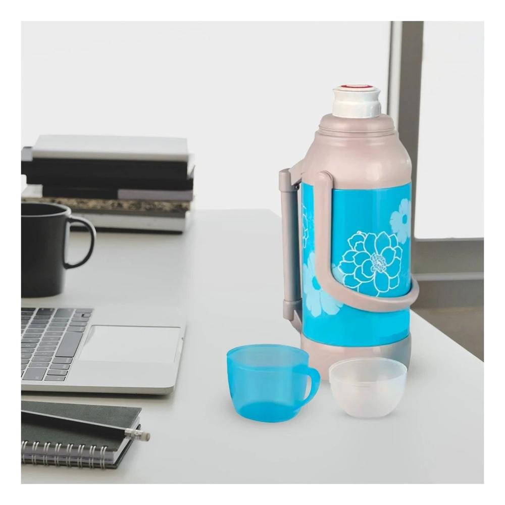 Termo Flores 3200ml Celeste mantiene Liquidos por Horas para Oficina Y Papel Regalo