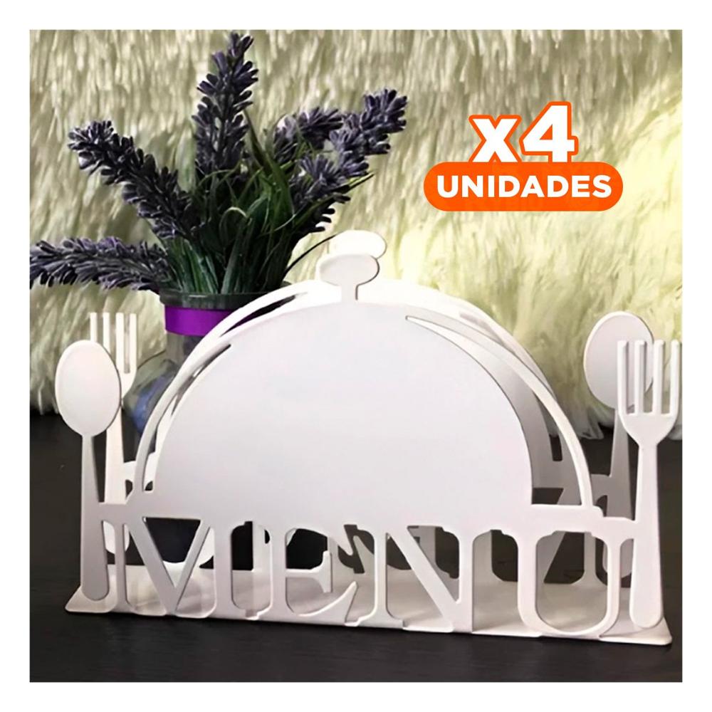 Pack4 Contenedor MENU Blanco para Servilletas con Diseño Práctico y Elegante Y Regalo Sticker