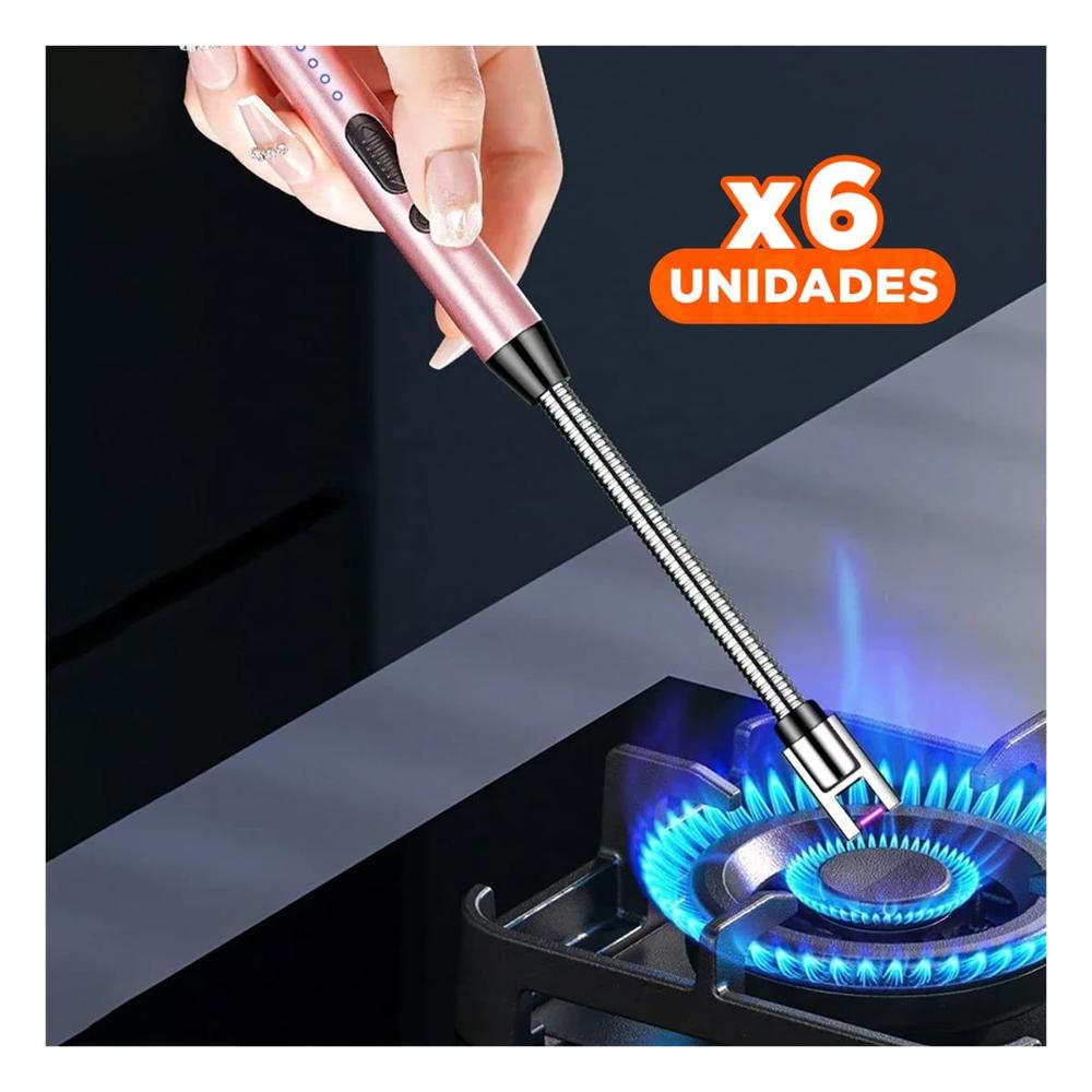 Pack6 Encendedor para Cocina Recargable Rosado Uso Diario en Hogar Y Papel Regalo