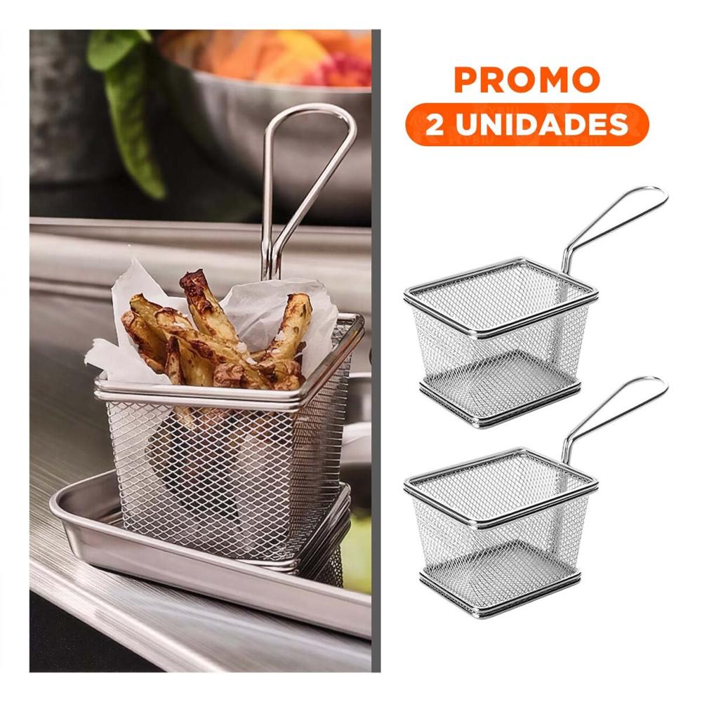 Pack2 Canastilla para Aperitivos Fritos Plateada 10x8x7 cm Uso Diario Y Regalo Sticker