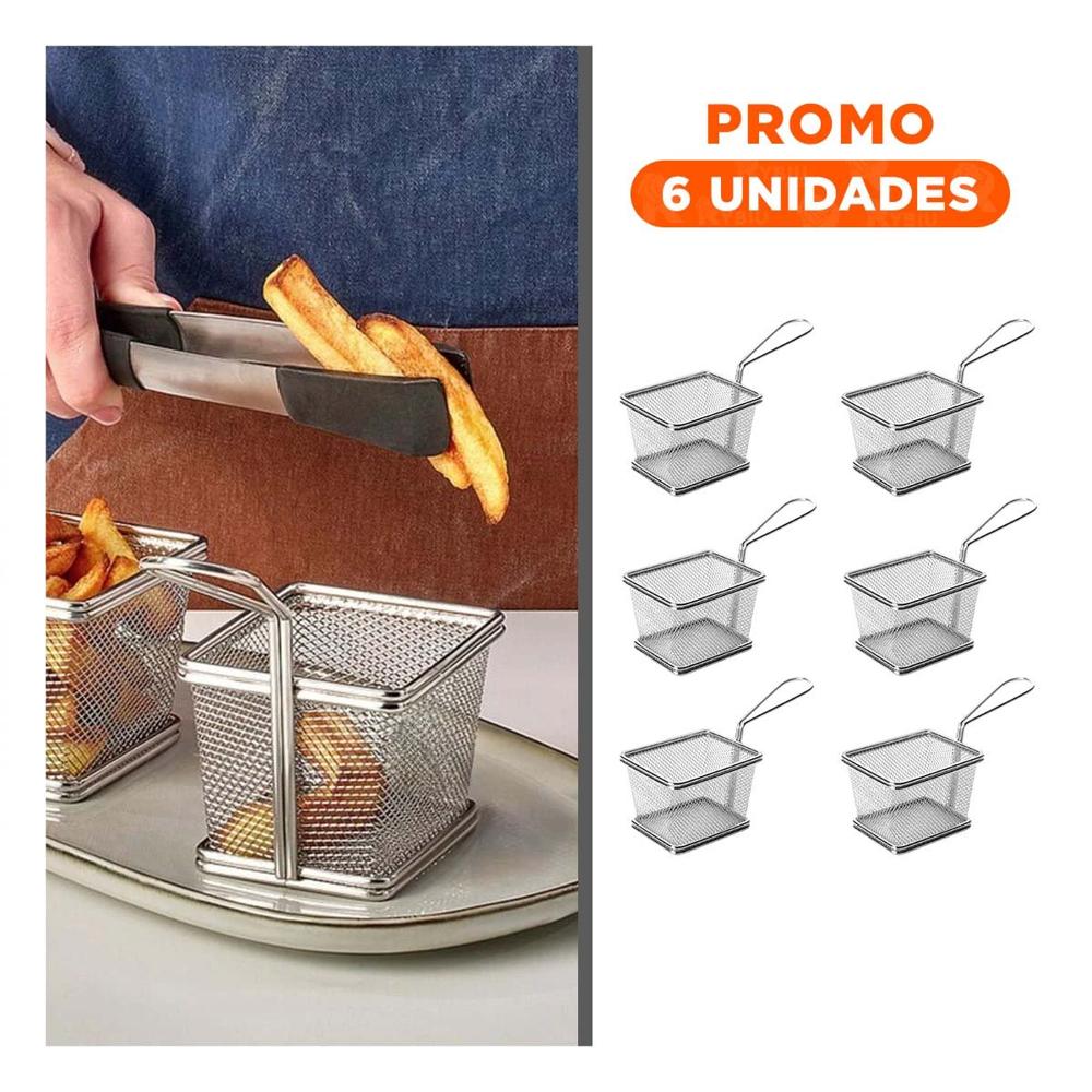 Pack6 Cestillo de Cocina para Frituras Plateado 10x8x7 cm Practico Y Regalo Sticker