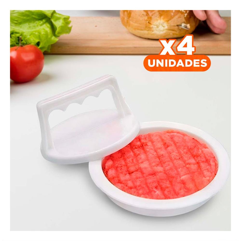 Pack4 Formador Domestico para Hamburguesa 13.1cm en Material ABS Blanco YPapel Regalo