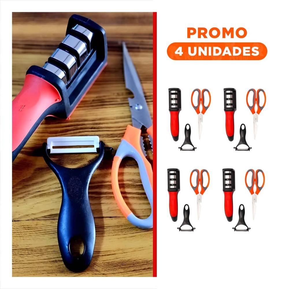 Pack6 Accesorios 3 Piezas Tijera Afilador Pelador Mango Cortes Comodos YRegalo Sticker