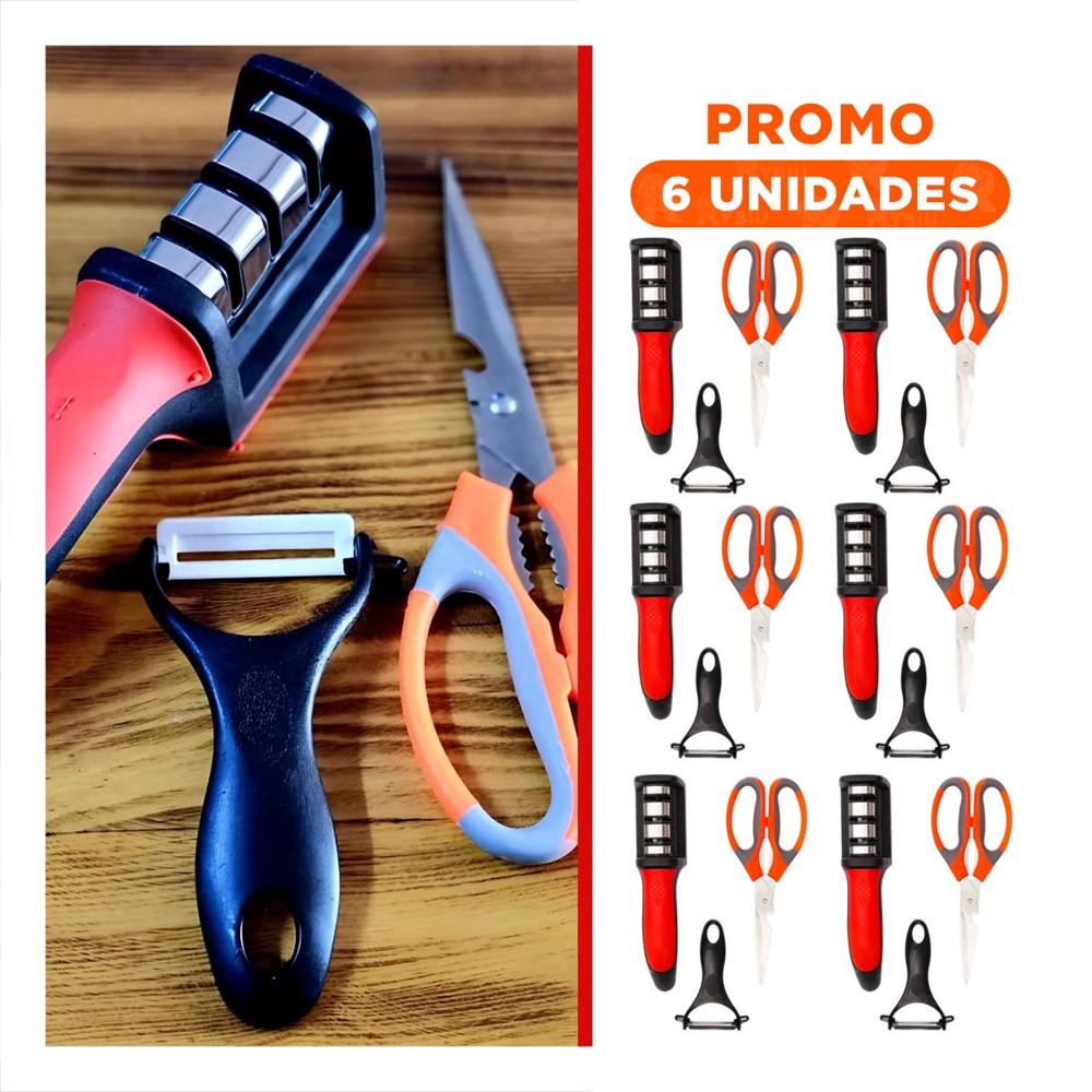 Pack12 Accesorios 3 Piezas Tijera Afilador Pelador Mango Cocina Rapida