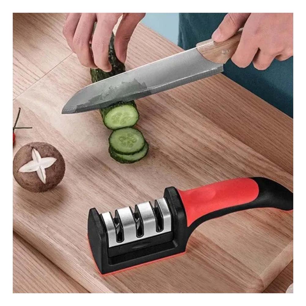 Set de 3 Tijera Afilador Pelador Mango Cocina Facil Uso Diario y Seguro