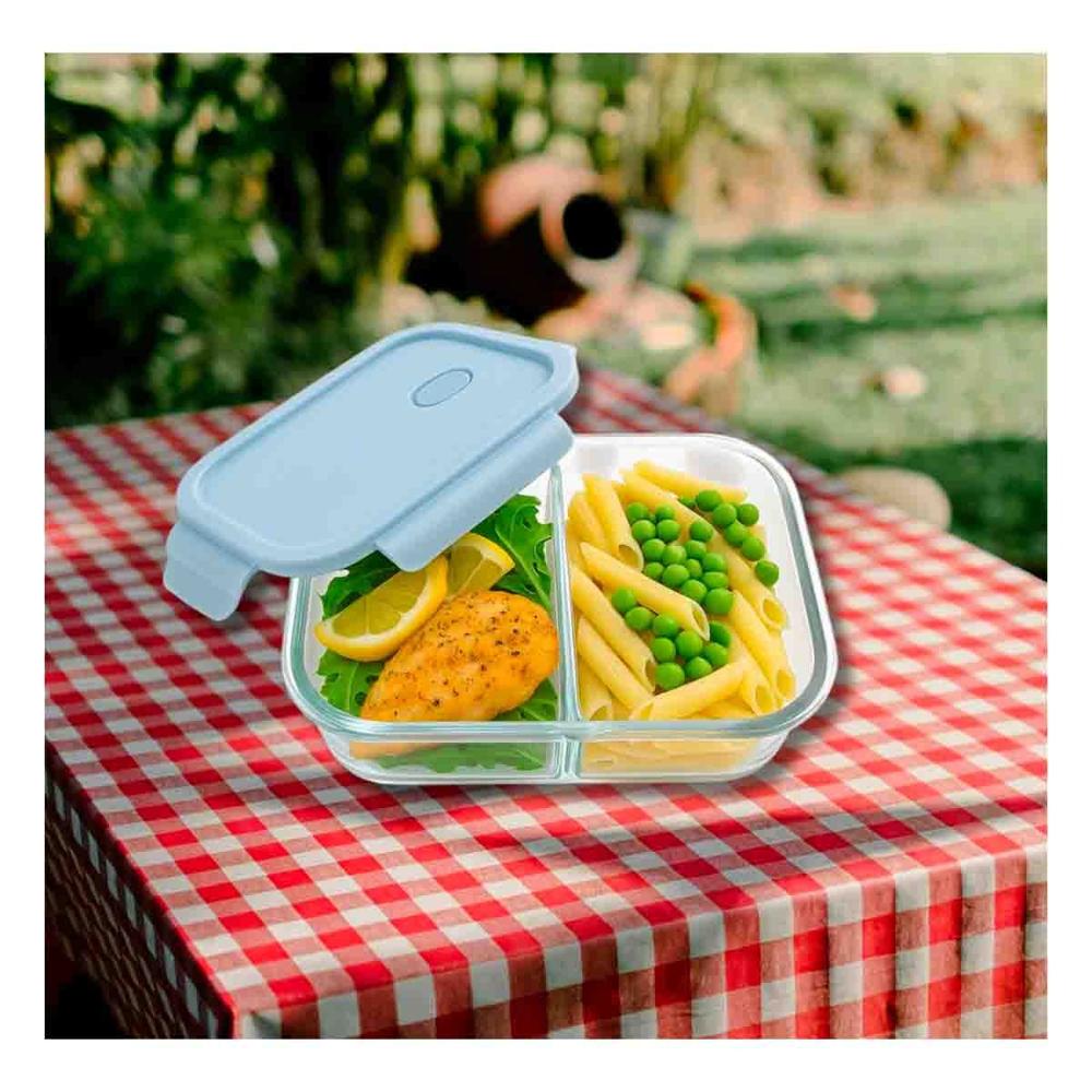 Taper de Vidrio con 2 Divisiones y Tapa Color Celeste para Cocina Organizada