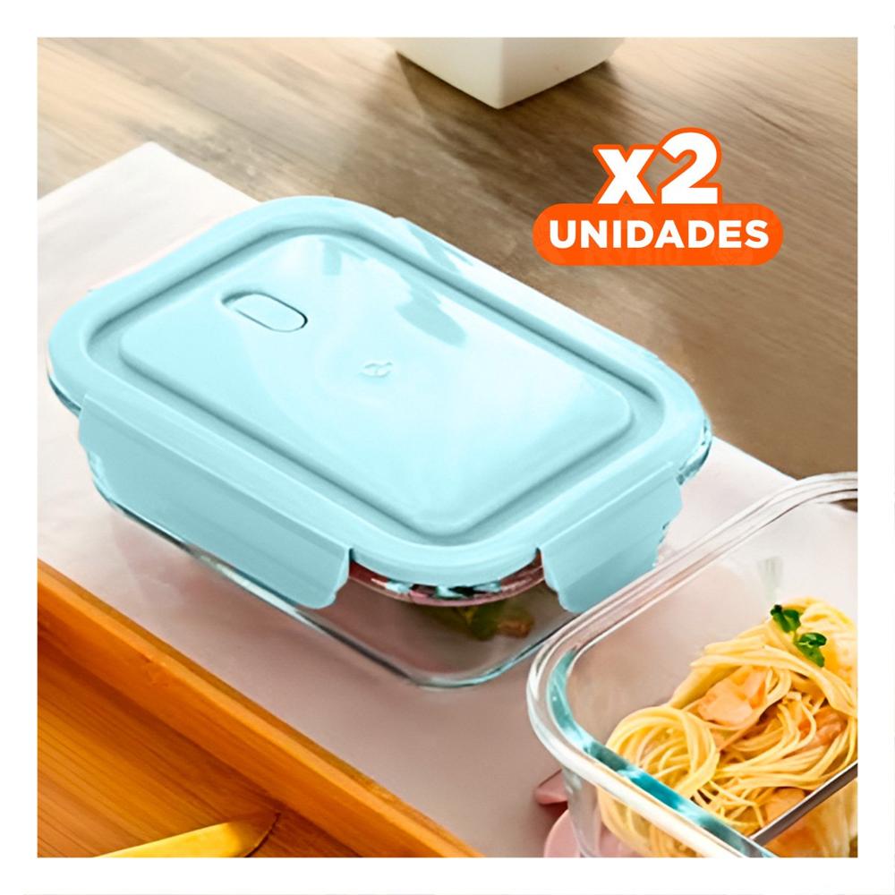 Pack2 Organizador de Vidrio 1040 ml con Tapa Celeste para Alimentos Y Papel Regalo