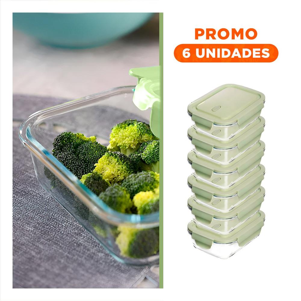 Pack6 Recipiente hermetico de vidrio 410 ml con tapa verde chico cocina Y Regalo Sticker
