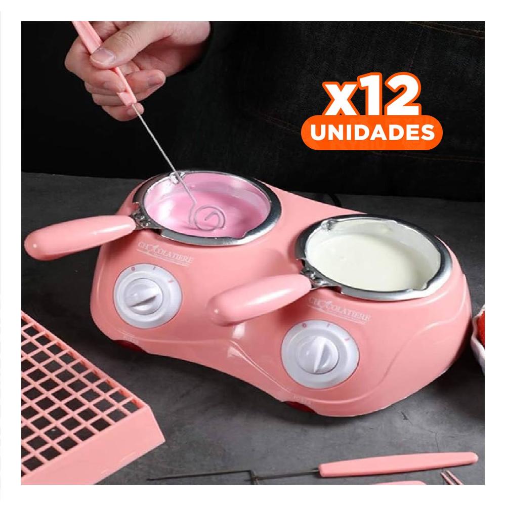 Pack6 Recipiente para chocolate caliente doble con accesorios en rosado