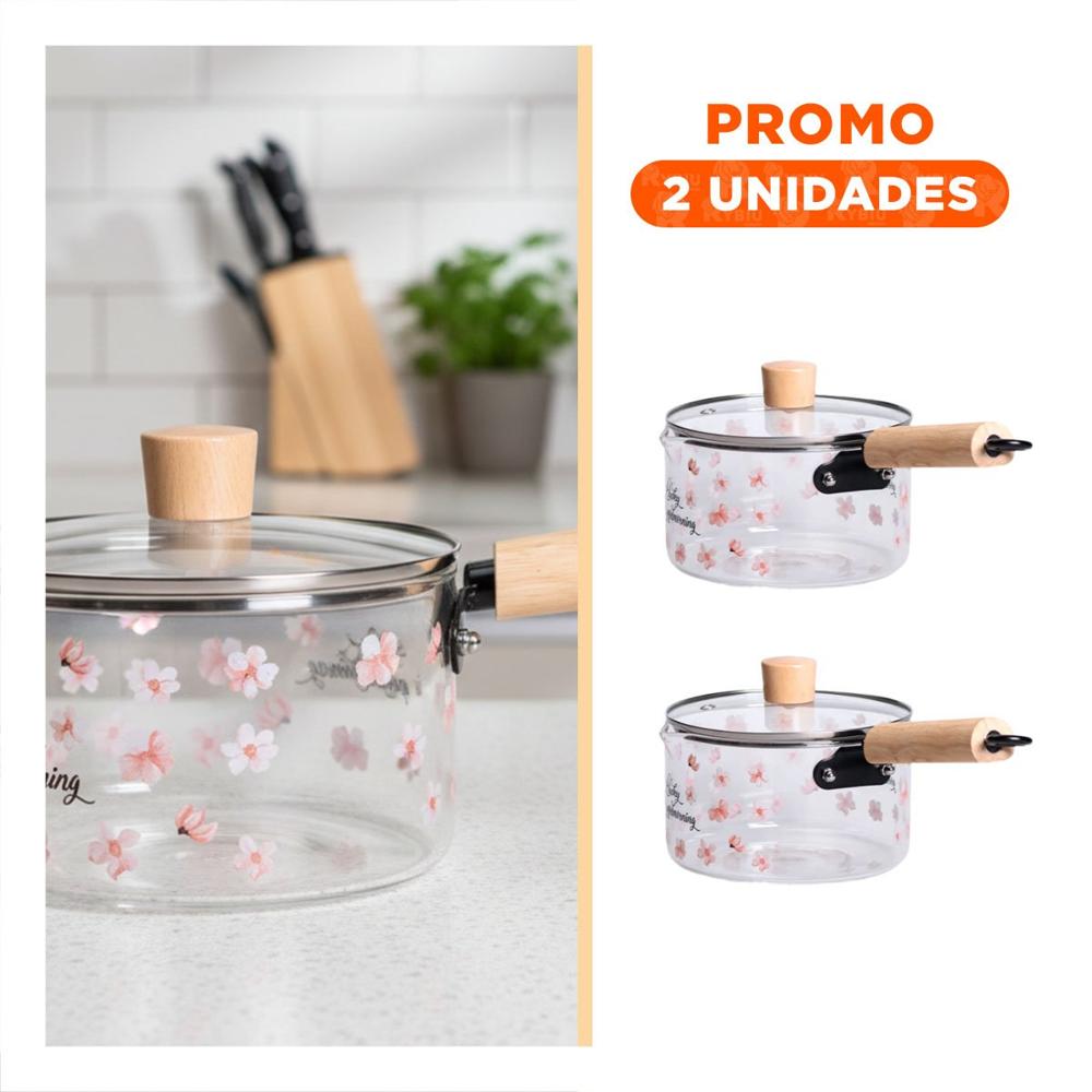 Pack2 Cacerola Resistente con Estilo Floral y Asa de Madera Transparente YRegalo Sticker