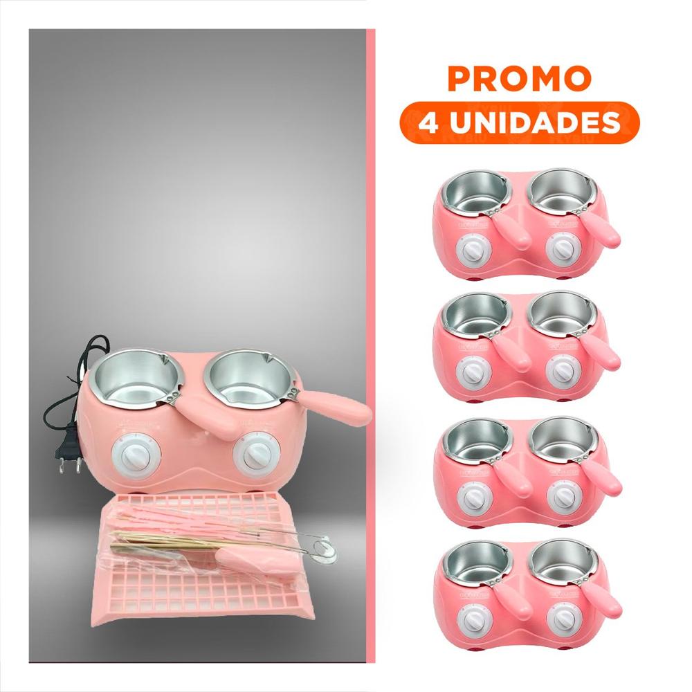 Pack2 Caldero doble para chocolate con accesorios en color rosado para casa Y Regalo Sticker