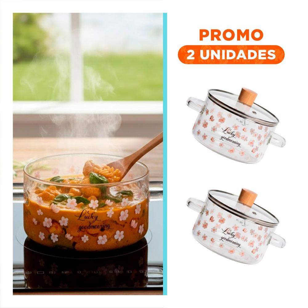Pack2 Caldero Multiuso en Borosilicato con Diseño Funcional 1.8L Transparente YRegalo Sticker