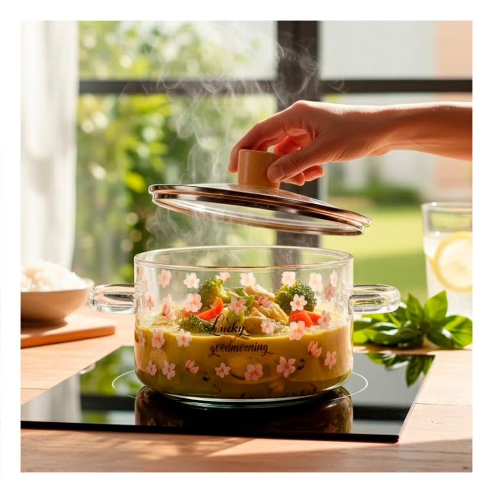 Cacerola de Vidrio 1.8L con Tapa de Borosilicato y Asa Transparente