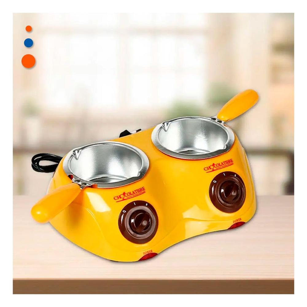 Recipiente Chocolatero Doble con Accesorios Amarillo para Cocina Practica Y notas